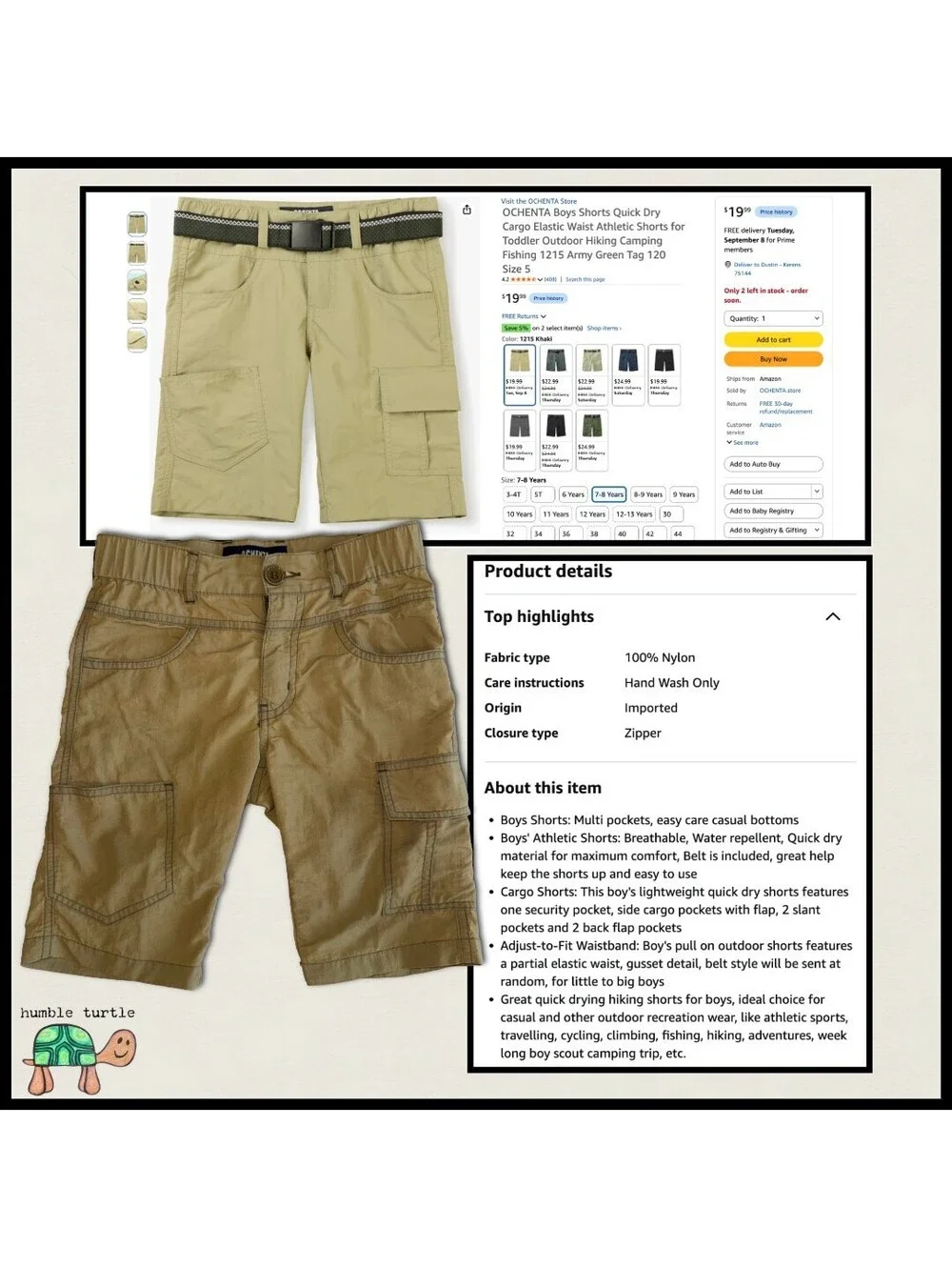 OCHENTA Boys Quick Dry Cargo Shorts | Elastic Waist | Size 5 | EUC